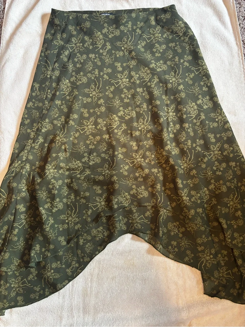 Floral High-Low Maxi Skirt in Olive Green
